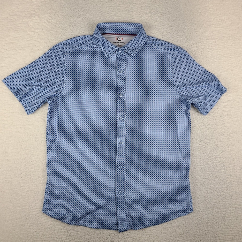 Johnston & Murphy Shirt Mens Medium Blue XC4 Preppy Hawaiian Button Up